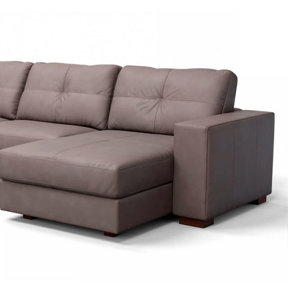 Sofá 5 Lugares com Chaise Lado Direito Avalon 296 cm - Couro Natural Chumbo