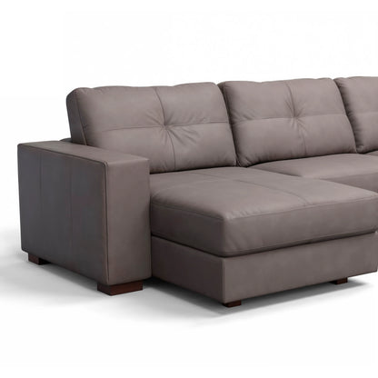 Sofá 5 Lugares com Chaise Lado Esquerdo Avalon 296 cm - Couro Natural Chumbo