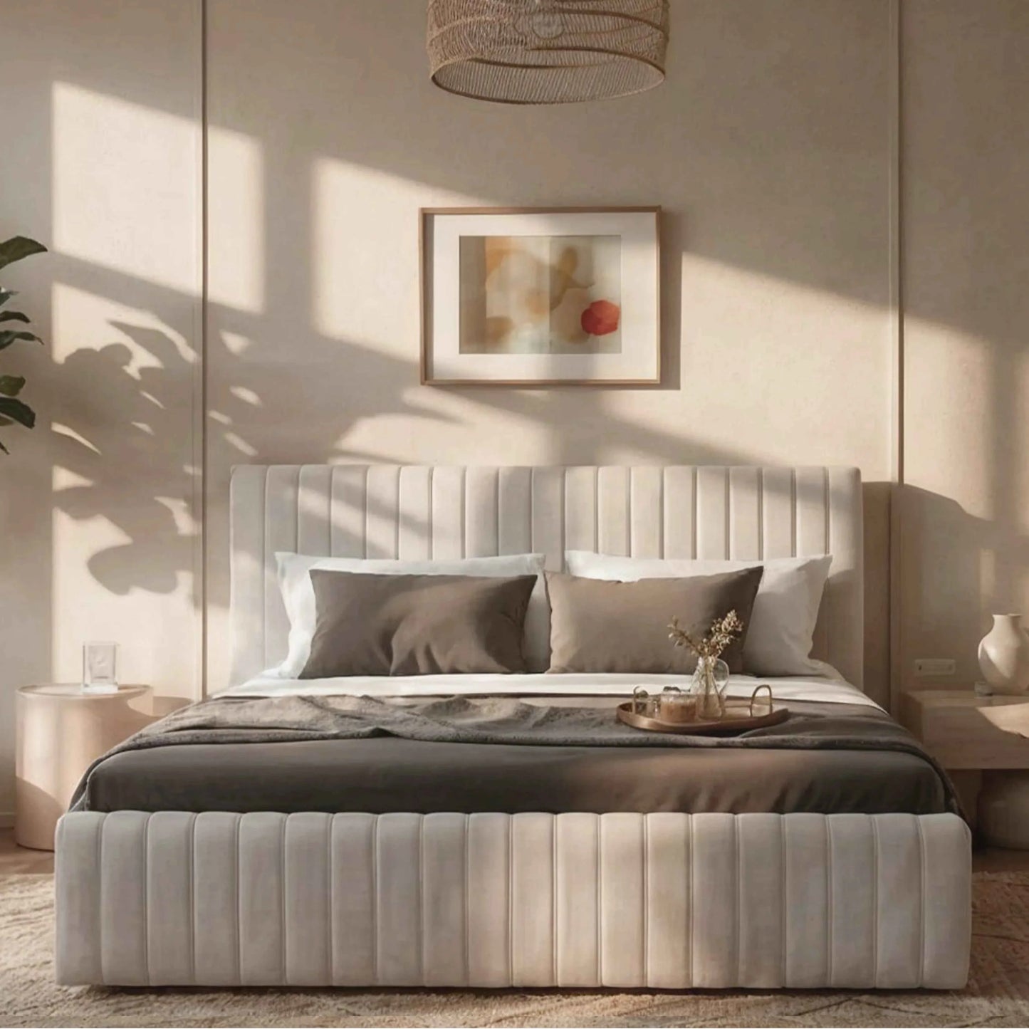Cama Estofada de Casal com Cabeceira Louise