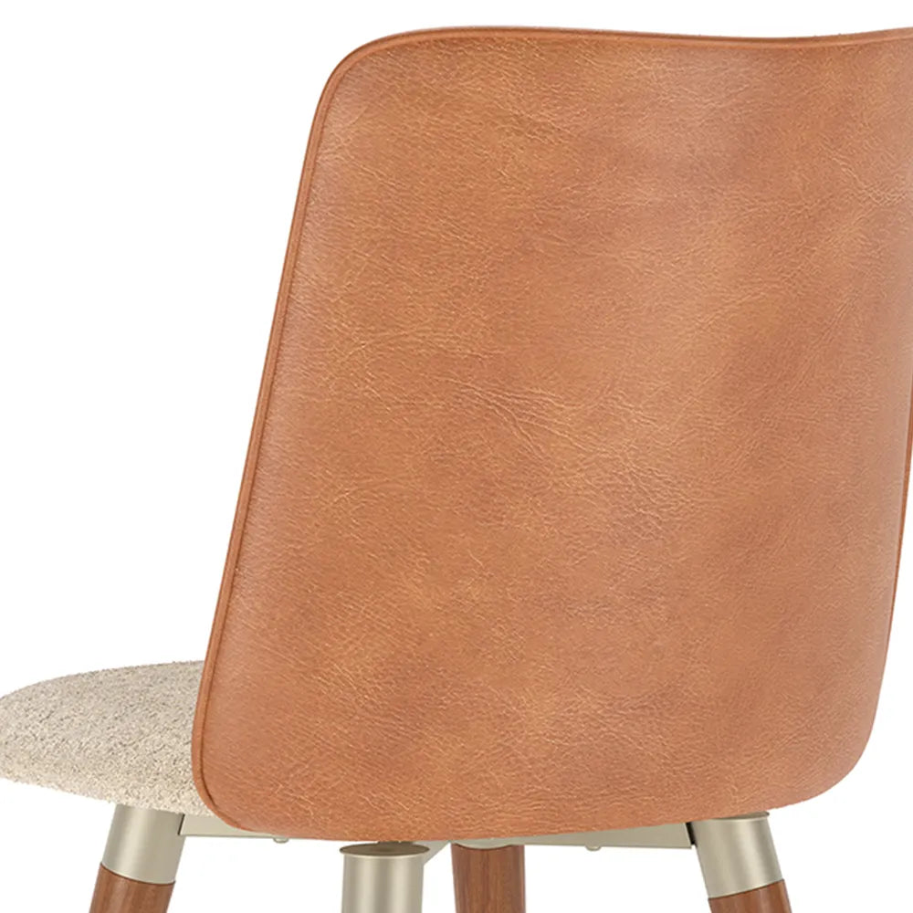 Conjunto de 2 Cadeiras Giratória de Madeira Maciça Estofada Dakota - Natural c/ Bouclé Cru e PU Off White - Champanhe