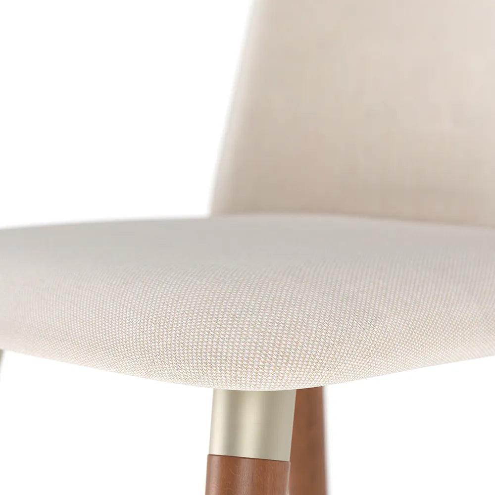 Conjunto de 2 Cadeiras de Madeira Maciça Estofada Dakota - Natural c/ Linho Off White - Champanhe