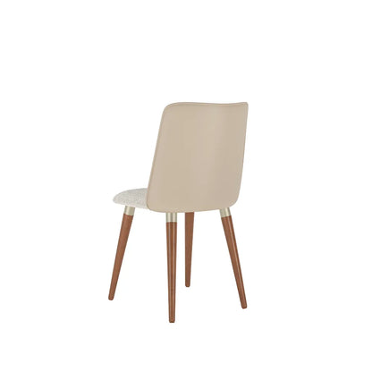 Conjunto de 2 Cadeiras de Madeira Maciça Estofada Dakota - Natural c/ Bouclé Cru e PU Off White - Champanhe