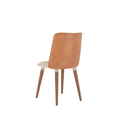 Conjunto de 2 Cadeiras de Madeira Maciça Estofada Dakota - Natural c/ Bouclé Fendi e PU Caramelo - Champanhe