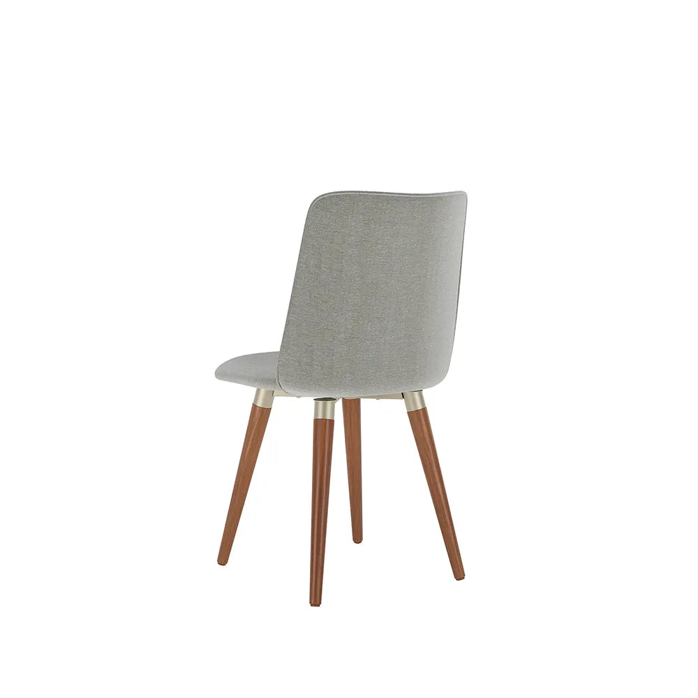 Conjunto de 2 Cadeiras de Madeira Maciça Estofada Dakota - Natural c/ Linho Cinza - Champanhe