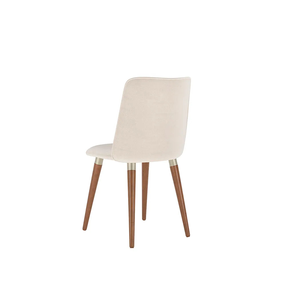 Conjunto de 2 Cadeiras de Madeira Maciça Estofada Dakota - Natural c/ Linho Off White - Champanhe