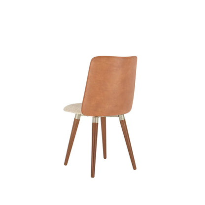 Conjunto de 2 Cadeiras Giratória de Madeira Maciça Estofada Dakota - Natural c/ Bouclé Cru e PU Off White - Champanhe