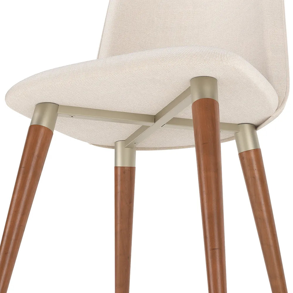 Conjunto de 2 Cadeiras de Madeira Maciça Estofada Dakota - Natural c/ Linho Off White - Champanhe