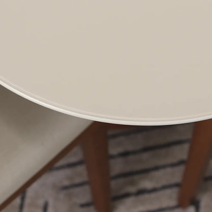 Conjunto de Jantar Mesa Redonda com Vidro 6 Cadeiras Kalina - Canella c/ Off White
