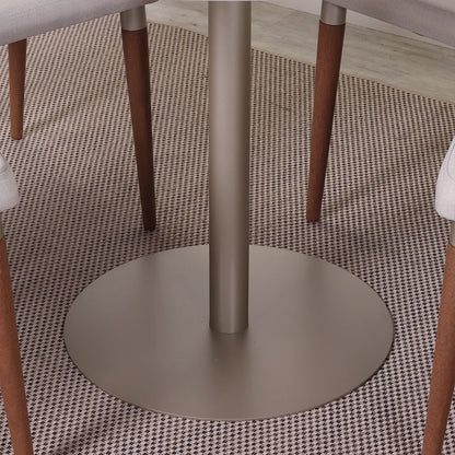 Conjunto de Jantar Mesa Redonda com Vidro Cloe 4 Cadeiras Lara - Champanhe c/ Off White