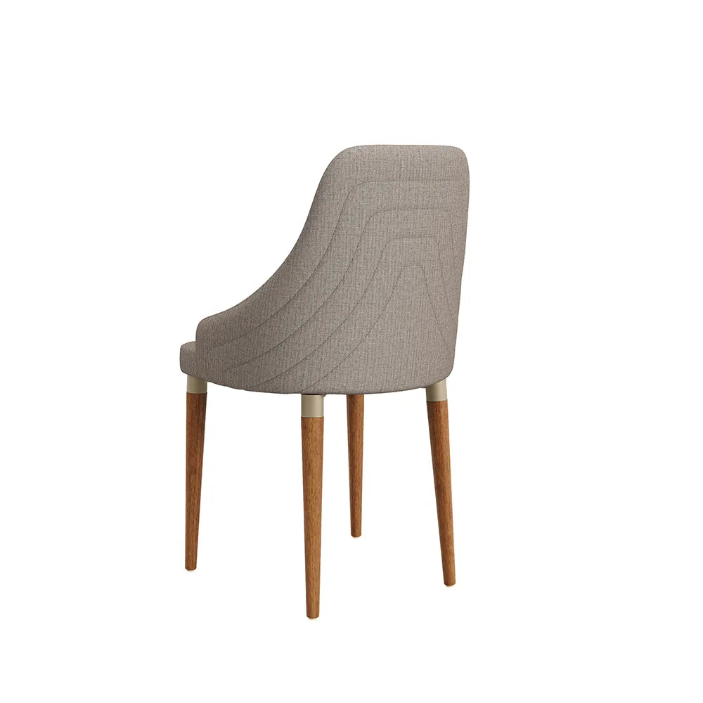 Conjunto de 2 Cadeiras de Madeira Maciça Estofada Evelyn - Natural c/ Linho Mescla Cinza - Champanhe