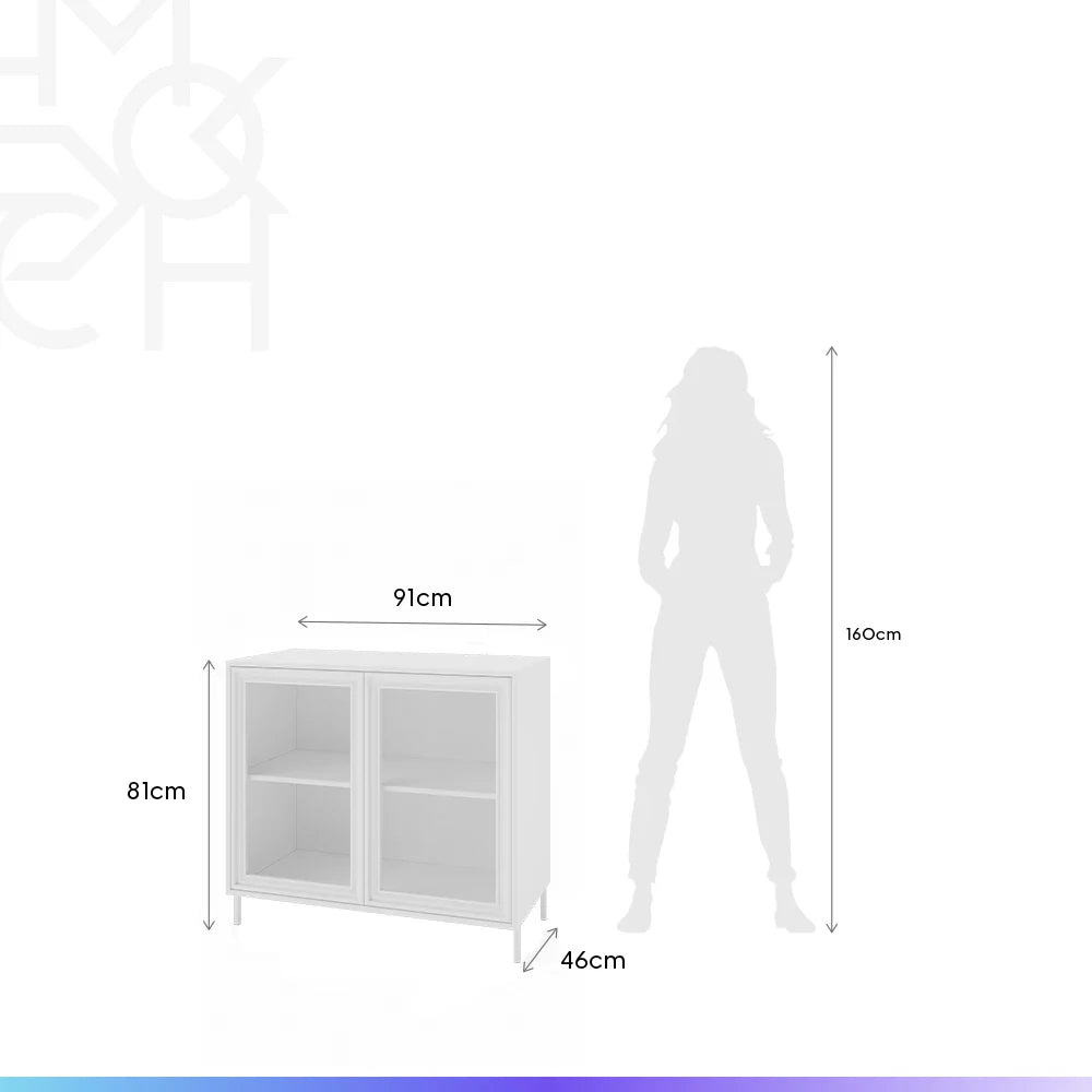 Buffet 2 Portas com Vidro Vitria 91 cm - Branco
