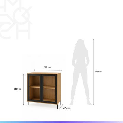 Buffet 2 Portas com Vidro Vitria 91 cm - Mel c/ Preto
