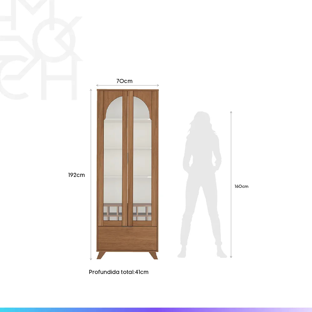 Cristaleira 2 Portas com Vidro Verona 70 cm - Mel c/ Off White