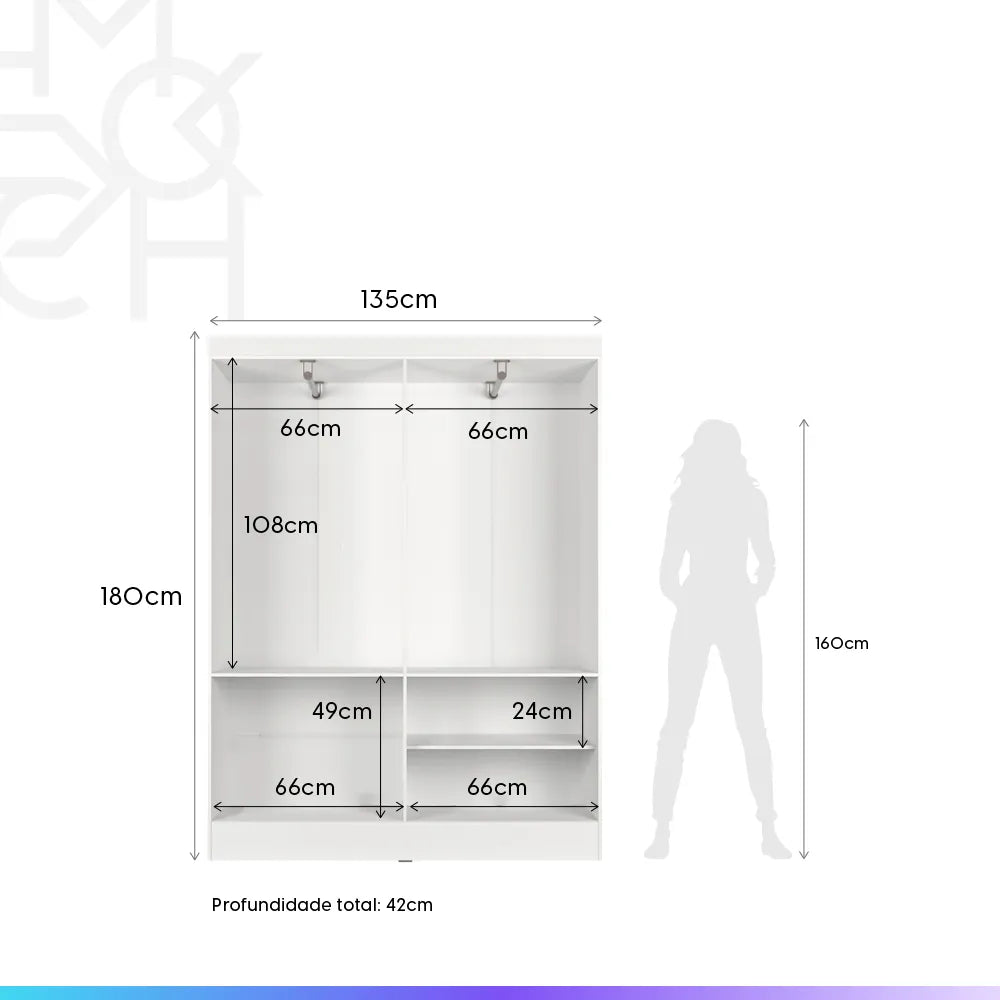 Guarda-Roupa Solteiro 4 Portas Jacob 135 cm - Branco
