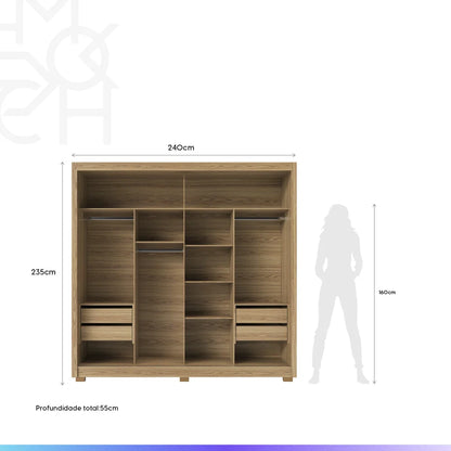 Guarda-Roupa Casal com Espelho 2 Portas de Correr 6 Gavetas Soho 240 cm