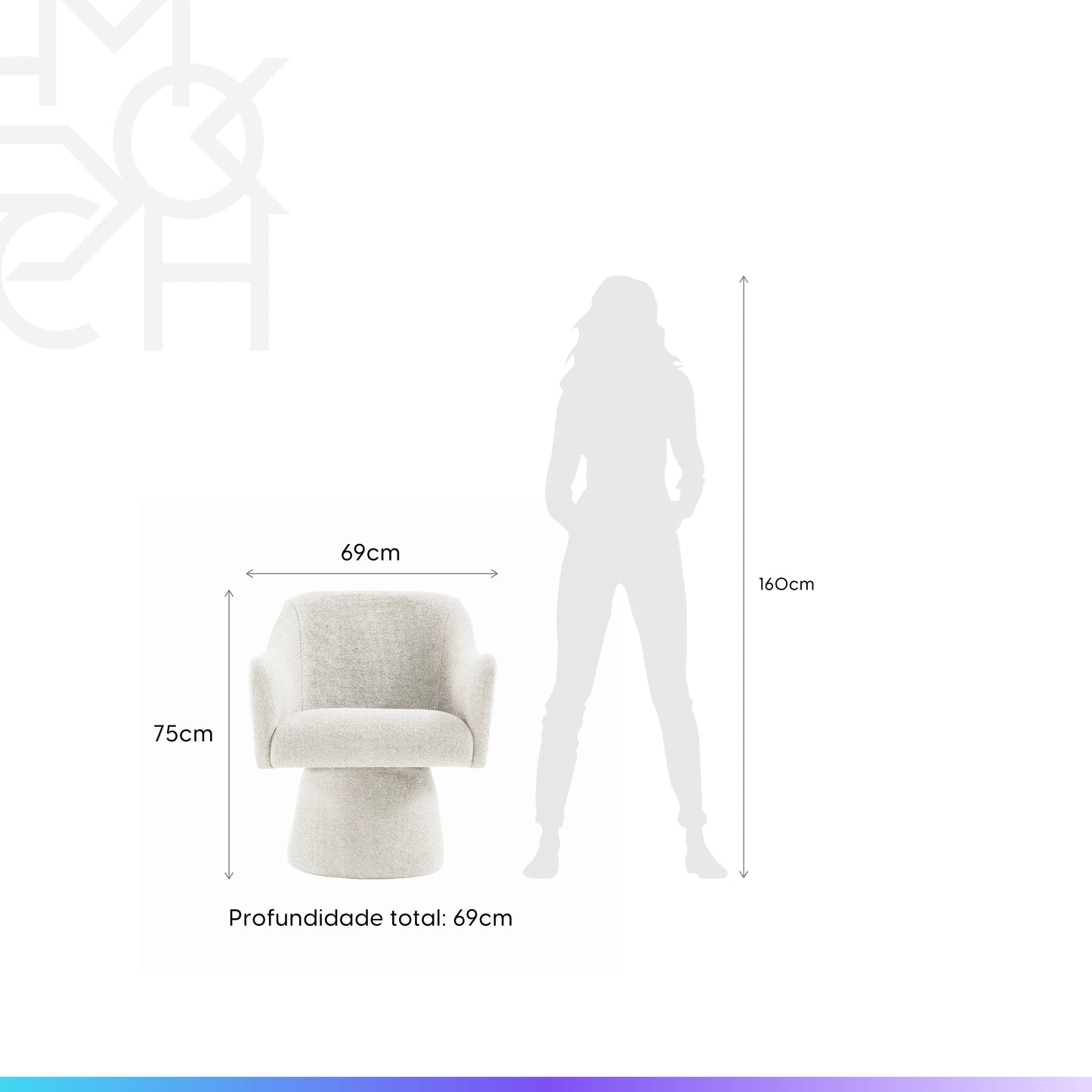 Poltrona Giratória Estofada Phylo - Linho Texturizado Off White
