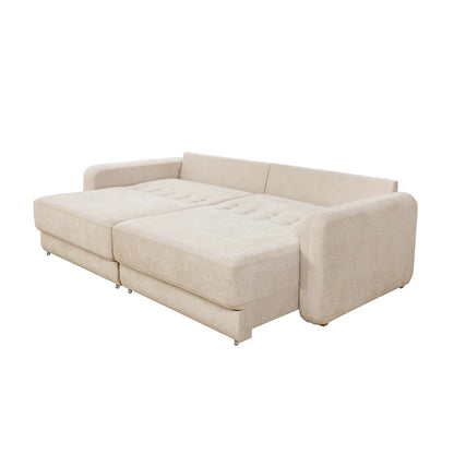 Sofá Cama Retrátil e Reclinável 4 Lugares Hudson 270 cm - Linho Texturizado Bege