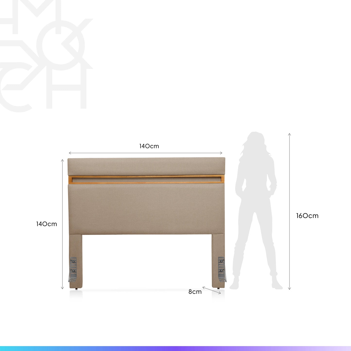 Cabeceira Casal Estofada Mira 140 cm - Mel c/ Linho Bege