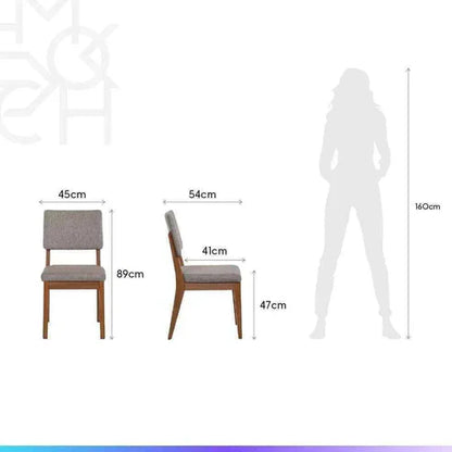 Conjunto de Jantar Mesa Organica Kalyx 4 Cadeiras Ella Canella c/ Linho Mescla Cinza