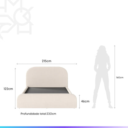 Cama Estofada King com Cabeceira Aurora - Linho Texturizado Off White