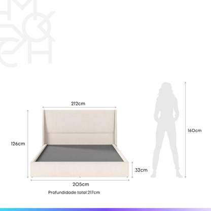 Cama Estofada King com Cabeceira Ayla - Linho Texturizado Off White