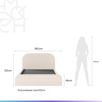 Cama Estofada Queen com Cabeceira Aurora - Linho Texturizado Off White