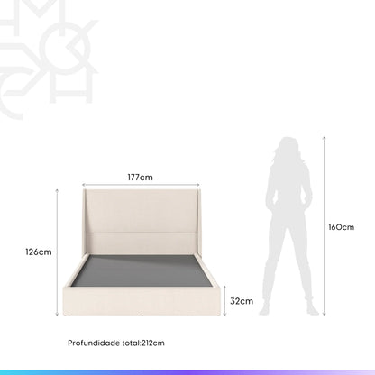 Cama Estofada Queen com Cabeceira Ayla - Linho Texturizado Off White