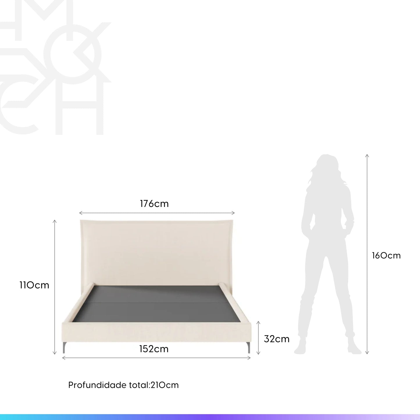 Cama Estofada de Casal com Cabeceira Eos - Linho Texturizado Off White
