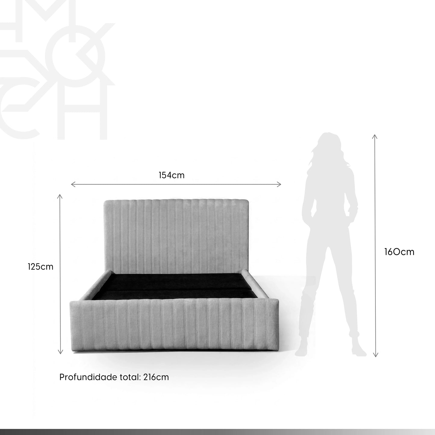 Cama Estofada de Casal com Cabeceira Louise - Linho Cinza