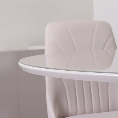 Conjunto de Jantar Mesa Redonda com Vidro Cloe 4 Cadeiras Lara - Champanhe c/ Off White