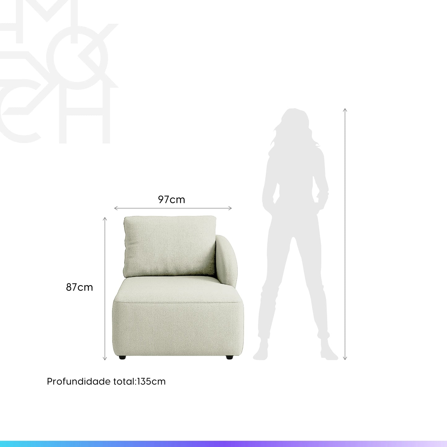 Módulo Sofá com Chaise e Braço Direito 1 Lugar Mood 97 cm - Linho Bege