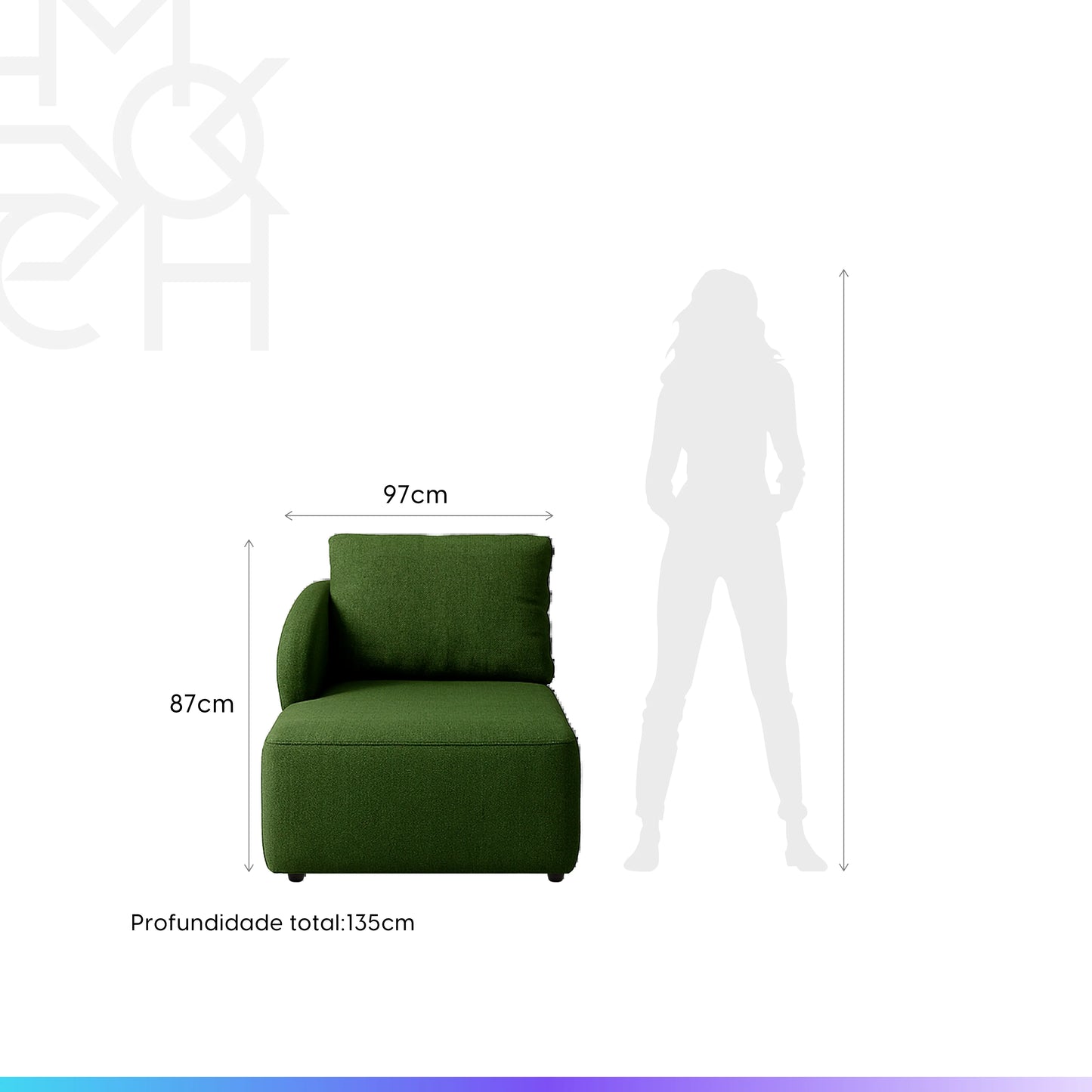 Módulo Sofá com Chaise e Braço Esquerdo 1 Lugar Mood 97 cm - Linho Trama Verde