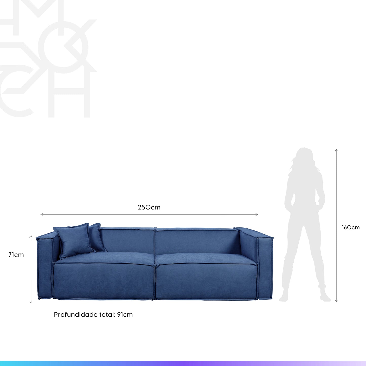 Sofá 4 Lugares Freddo 250 cm - Linho Texturizado Azul