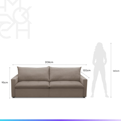 Sofá Cama Retrátil e Reclinável 3 Lugares Trentino 208 cm - Linho Moka