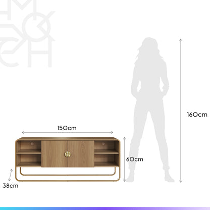 Rack para TV Até 55" 2 Portas Dunna 150 cm - Mel c/ Dourado