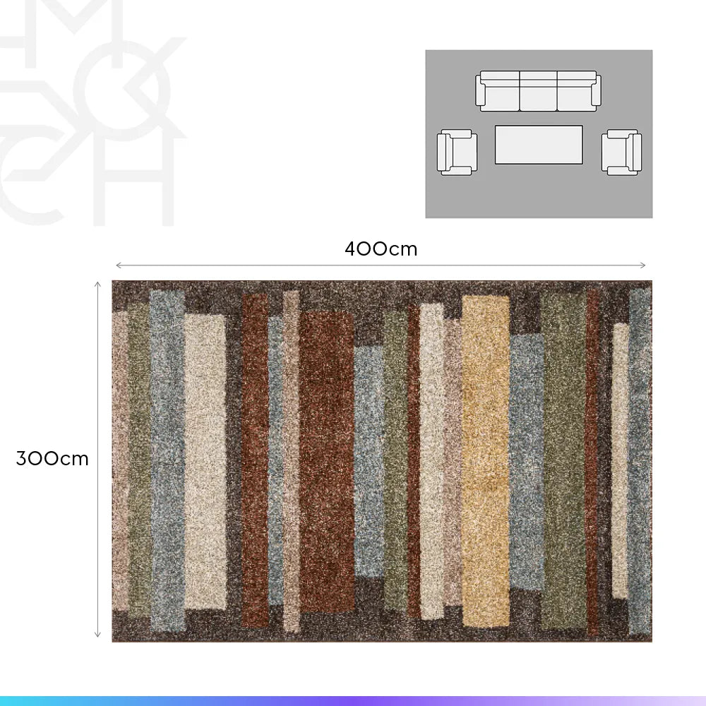 Tapete Egípcio para Sala e Quarto Talon 300 x 400 cm - Geométrico Chumbo c/ Terracota - Azul