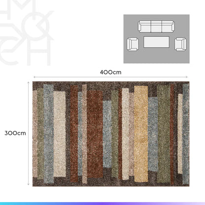 Tapete Egípcio para Sala e Quarto Talon 300 x 400 cm - Geométrico Chumbo c/ Terracota - Azul
