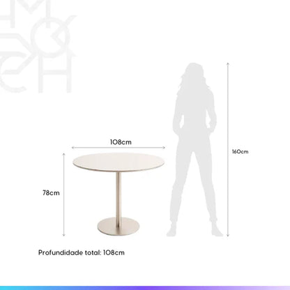 Conjunto de Jantar Mesa Redonda com Vidro Cloe 4 Cadeiras Beverly Champanhe c/ Linho Mescla Cru