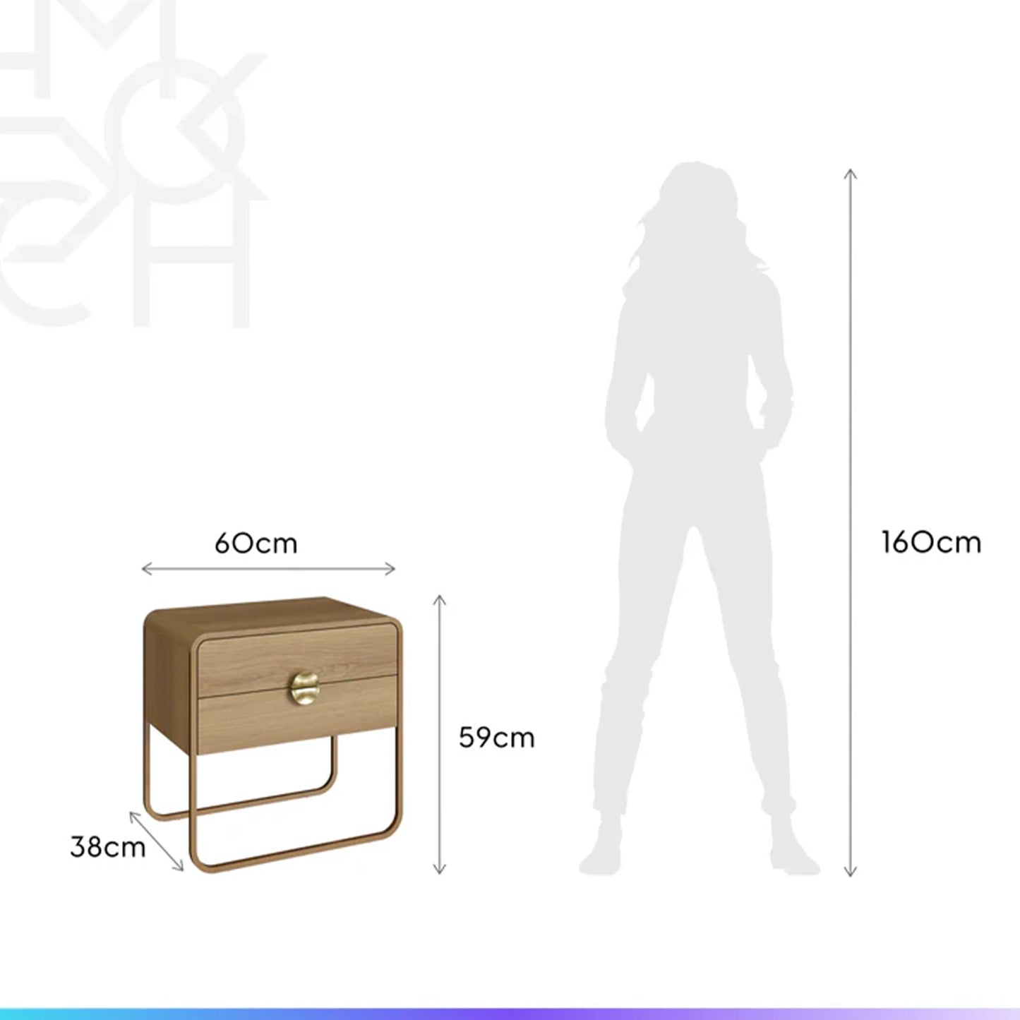 Conjunto 2 Mesas de Cabeceira com 2 Gavetas e Cômoda Dunna - Mel c/ Dourado