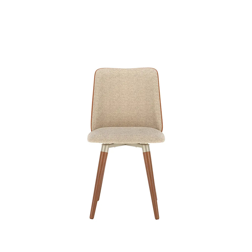 Conjunto de 2 Cadeiras Giratória de Madeira Maciça Estofada Dakota - Natural c/ Bouclé Cru e PU Off White - Champanhe