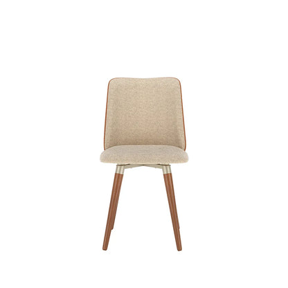 Conjunto de 2 Cadeiras Giratória de Madeira Maciça Estofada Dakota - Natural c/ Bouclé Cru e PU Off White - Champanhe
