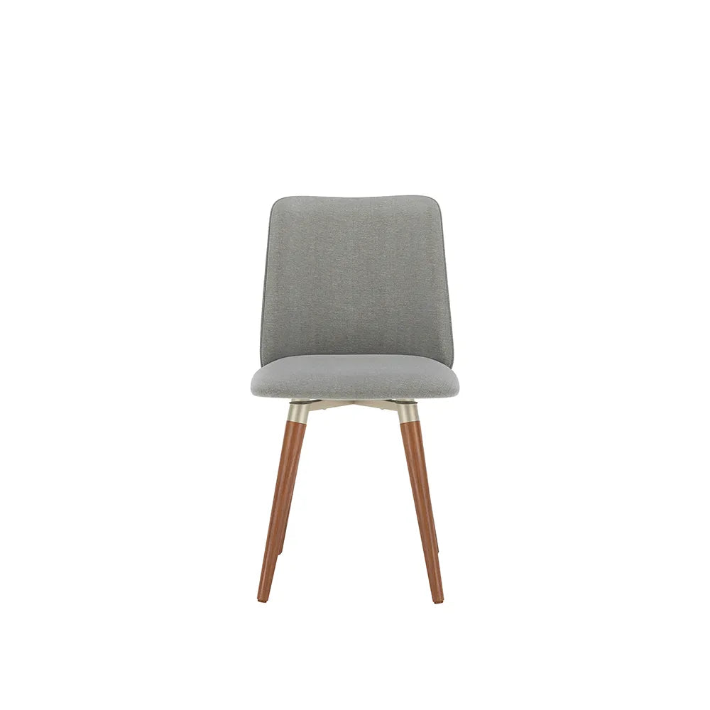 Conjunto de 2 Cadeiras de Madeira Maciça Estofada Dakota - Natural c/ Linho Cinza - Champanhe