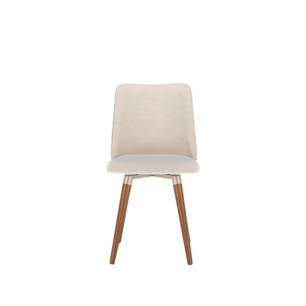 Conjunto de 2 Cadeiras Giratória de Madeira Maciça Estofada Dakota - Natural c/ Linho Off White - Champanhe