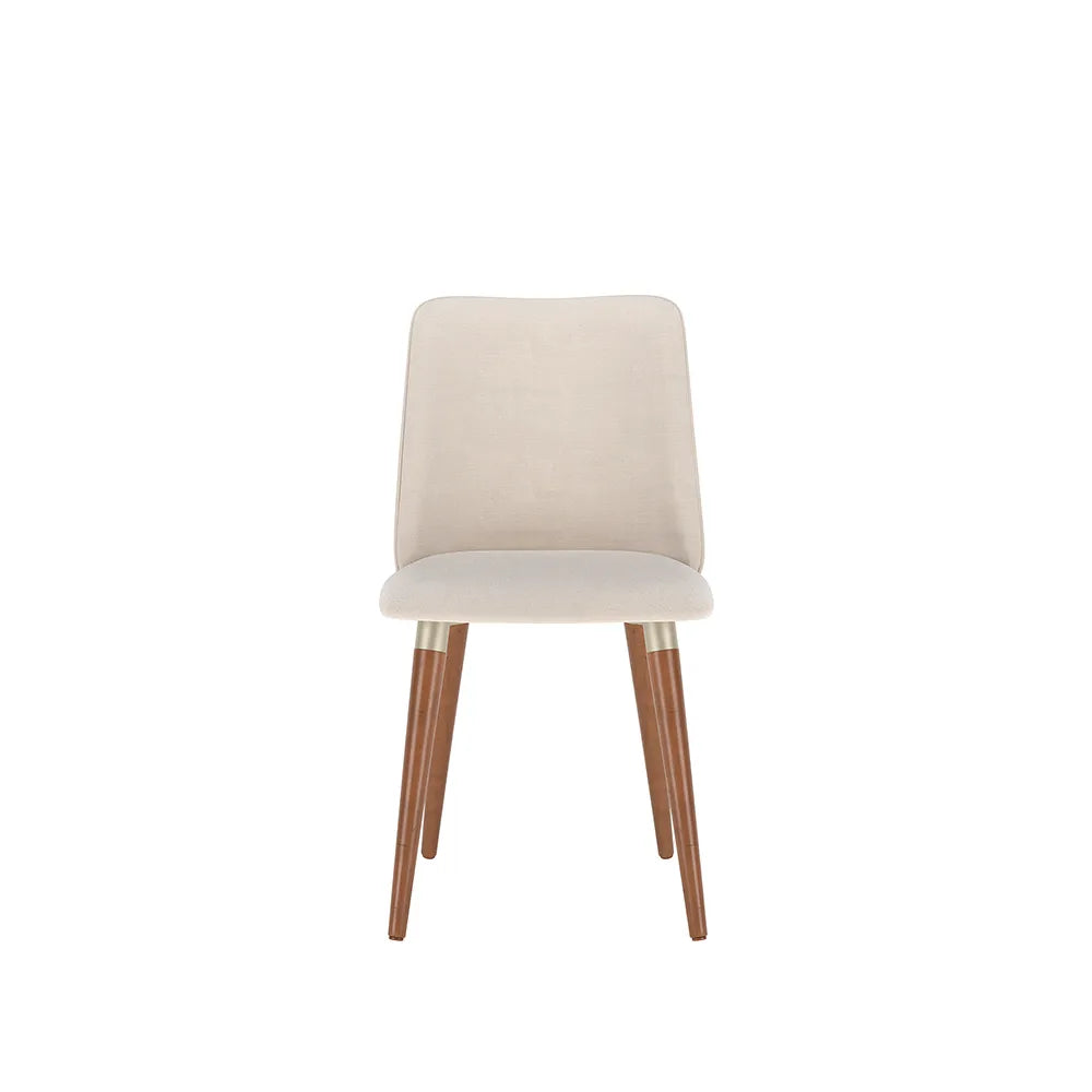 Conjunto de 2 Cadeiras de Madeira Maciça Estofada Dakota - Natural c/ Linho Off White - Champanhe