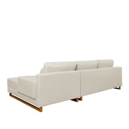 Sofá 6 Lugares com Chaise Lado Direito Mônaco 300 cm - Linho Texturizado Bege c/ Natural
