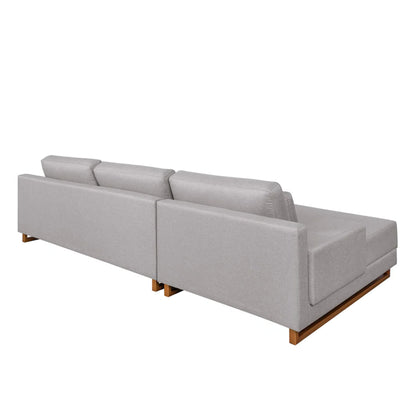Sofá 6 Lugares com Chaise Lado Esquerdo Mônaco 300 cm - Linho Texturizado Cinza c/ Natural