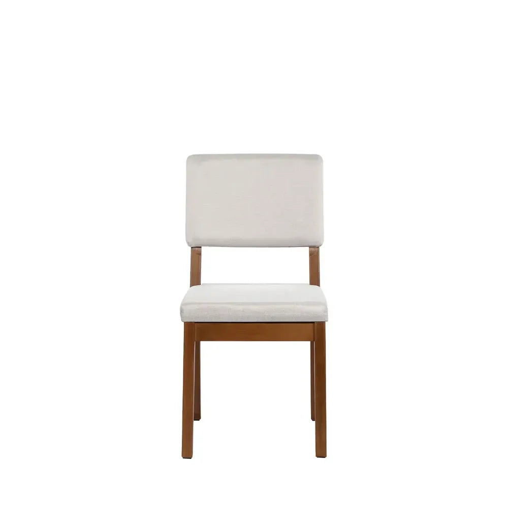 Conjunto de 2 Cadeiras de Madeira Maciça Estofada Ella - Natural c/ Linho Off White