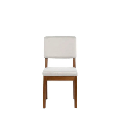 Conjunto de 2 Cadeiras de Madeira Maciça Estofada Ella - Natural c/ Linho Off White