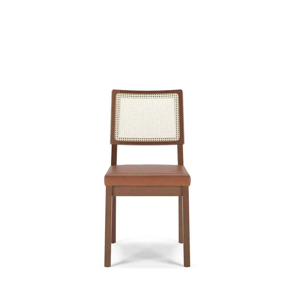 Conjunto de 2 Cadeiras de Madeira Maciça Estofada Saga - Natural c/ PU Caramelo - Palhinha