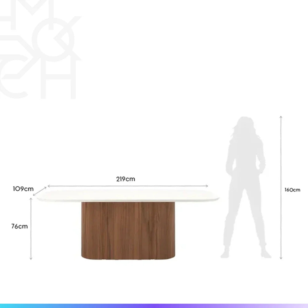 Conjunto de Jantar Mesa Retangular com Vidro Kalina 8 Cadeiras Saga - Canella c/ Cru